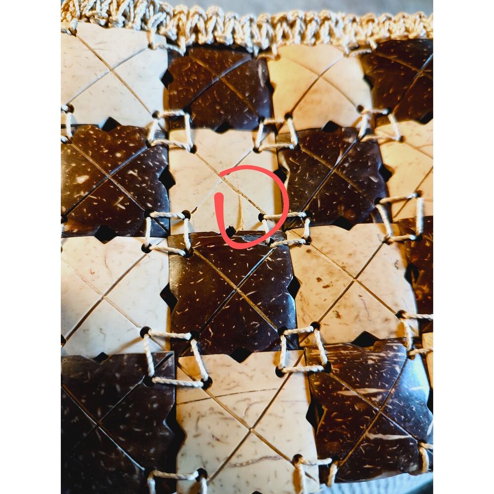 Small Square Coconut Shell Woven Handbag Purse - image 5